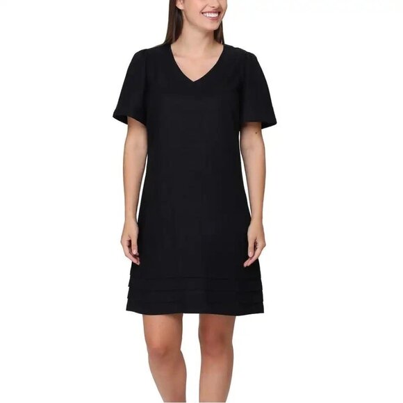 NEW Nicole Miller Original Short Sleeve V-Neck Linen Blend Knee Mid Length Dress - Picture 1 of 4